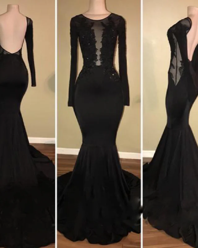 Discount Extravaganza Long Sleeves Black Fitting Evening Gown for Prom Party Dress Longo vestidos  De Festa LP662