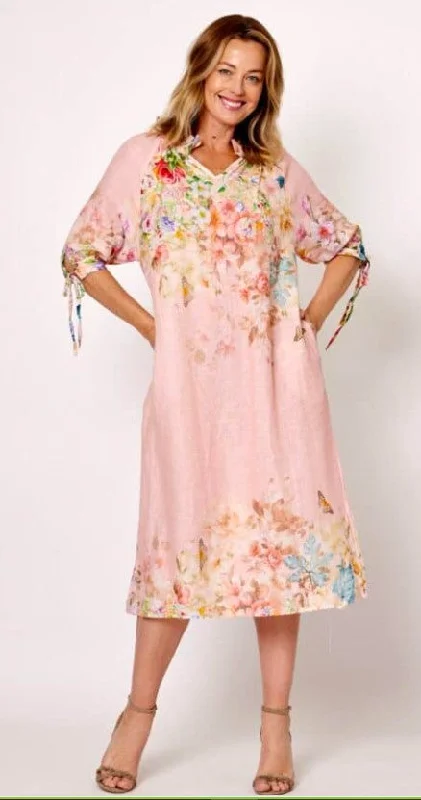 Final Sale Pink floral linen dress