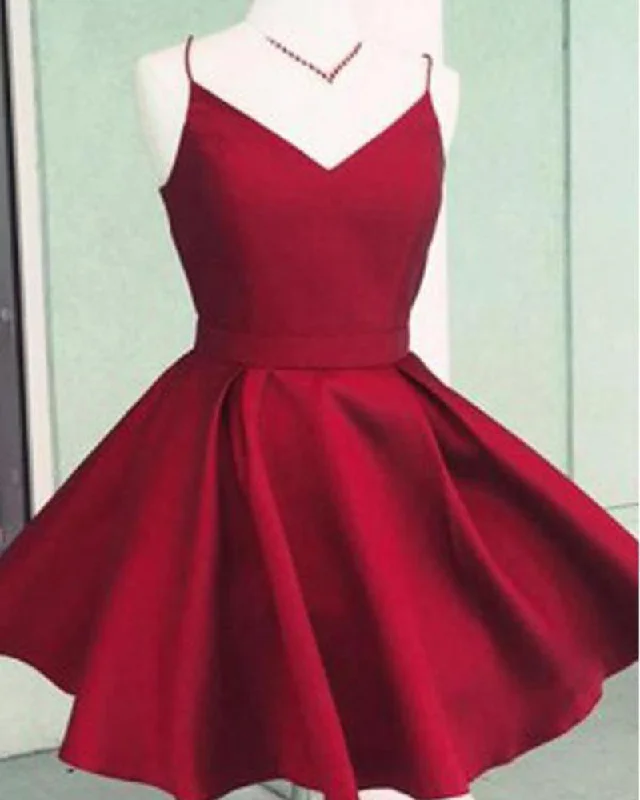 Special Price Lovely Red Spaghetti Straps Prom Dress Short Cocktail Party Gown