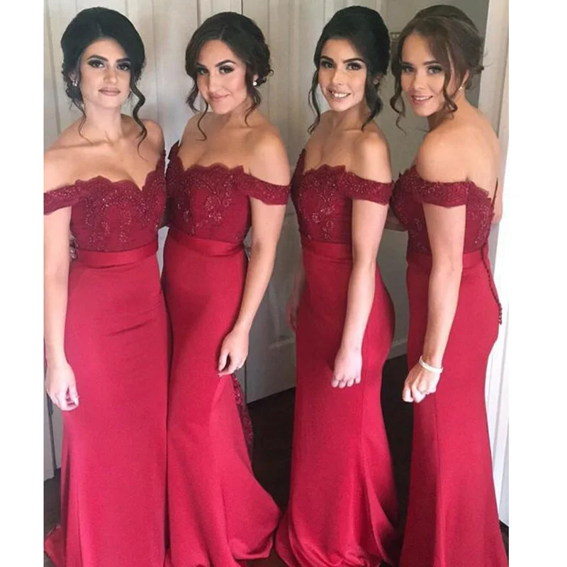 Midnight Madness Off the Shoulder Burgundy Red Mermaid Long Bridesmaid Dress Women Lace Evening Party Dress Midnight Madness Off the Shoulder Burgundy Red Mermaid Long Bridesmaid Dress Women Lace Evening Party Dress