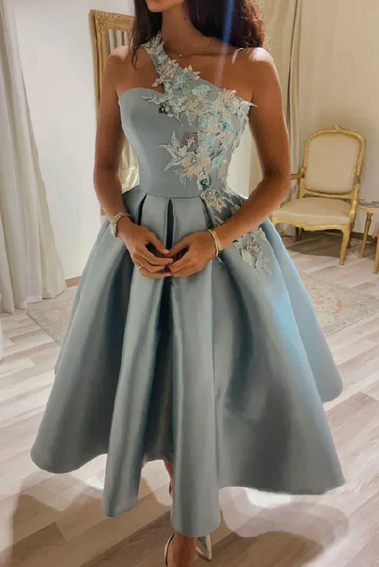Bargain Prices Sky Blue One shoulder A Line Satin Short Homecoming Dress 2025 SP1016 Bargain Prices Sky Blue One shoulder A Line Satin Short Homecoming Dress 2025 SP1016