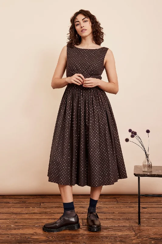 Bargain Bin Abigail Chocolate Lurex Spot Dress Long