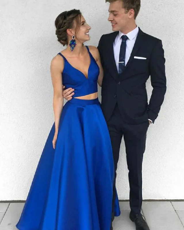 Clearance Items Siaoryne Royal Blue Satin A Line Crop Top 2 Pieces Long Evening Gown Girls 2020 Prom Dress with Straps LP20111 Clearance Items Siaoryne Royal Blue Satin A Line Crop Top 2 Pieces Long Evening Gown Girls 2020 Prom Dress with Straps LP20111