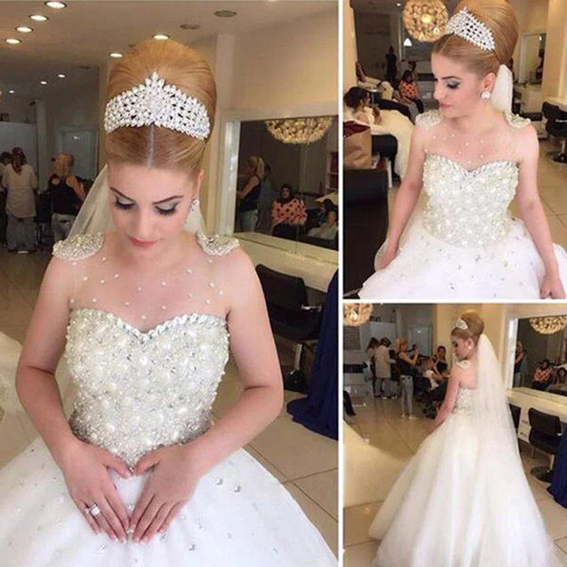 Discount Days Princess Pearl Illusion Neckline Ball Gown Wedding Gown robe mariage Bride Dress White WD6601 Discount Days Princess Pearl Illusion Neckline Ball Gown Wedding Gown robe mariage Bride Dress White WD6601