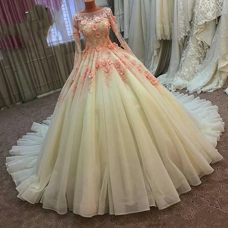 Take Advantage Fashionable Long Sleeves Lace Ball Gown Wedding Dress Princess Prom Gown 2020 robe de soiree Take Advantage Fashionable Long Sleeves Lace Ball Gown Wedding Dress Princess Prom Gown 2020 robe de soiree
