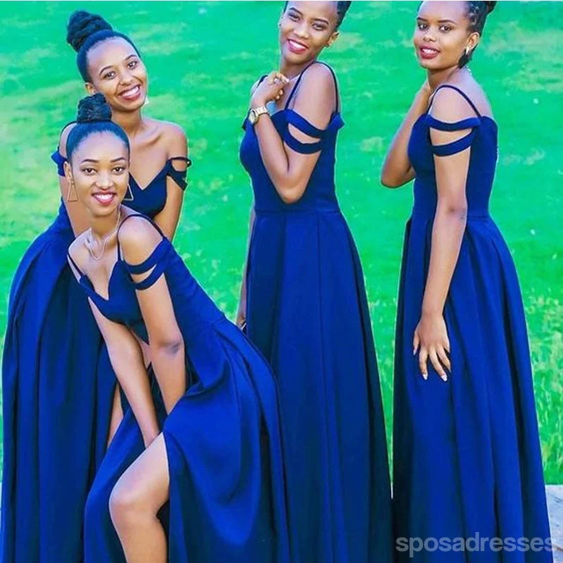 Don't Wait Royal Blue A-line Side Slit Spaghetti Straps Cheap Long Bridesmaid Dresses,WG1551