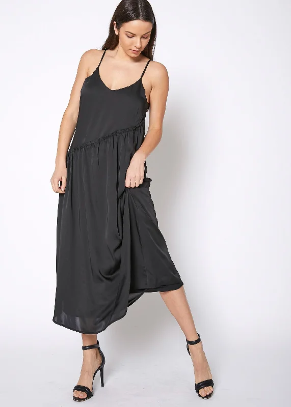 Bargain Prices Women's Diagonal Patched Spaghetti Strap Maxi Dress In Black