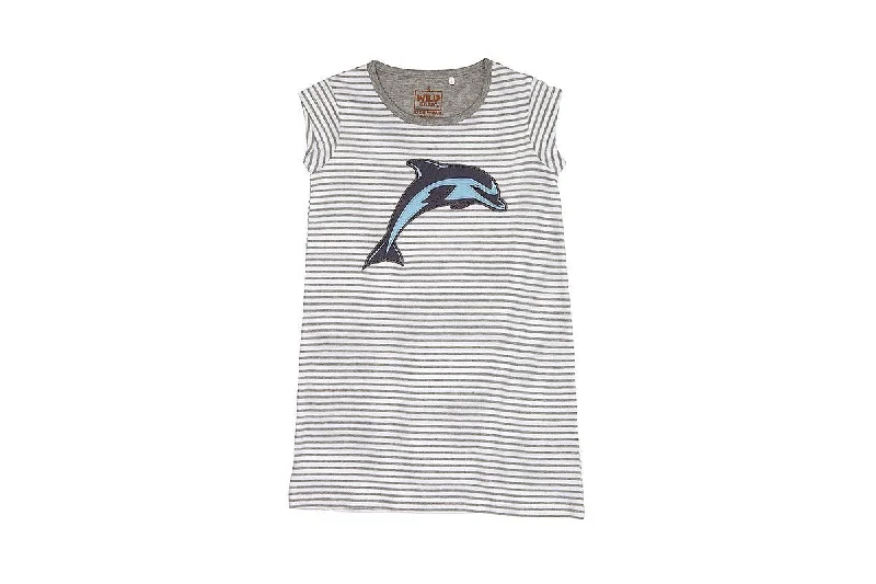 One-DAY Sale Wild Republic Girls Dolphin Applique Dress - Grey Stripe