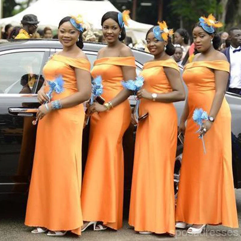 Discount Deals Orange Mermaid Off Shoulder Cheap Long Bridesmaid Dresses,WG1507