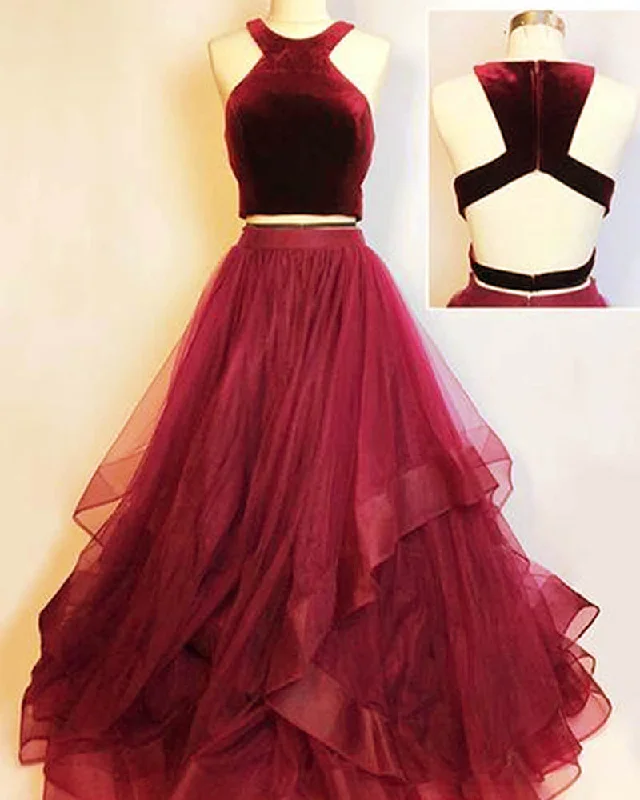Massive Deals Burgundy Crop Top Prom Dress Girls Formal Party gown