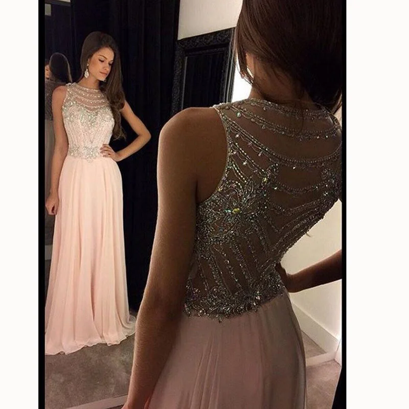 Price Buster Stylish Pink Beading Long Prom Dress Women Formal Evening Gown