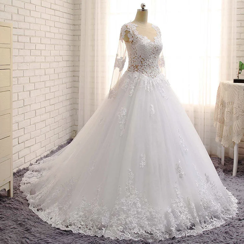 Can't Be Beat WD3371 2018 robe de mariage Princess Bridal Ball Gown Beaded See Through Long Sleeves Lace Wedding Dress Can't Be Beat WD3371 2018 robe de mariage Princess Bridal Ball Gown Beaded See Through Long Sleeves Lace Wedding Dress