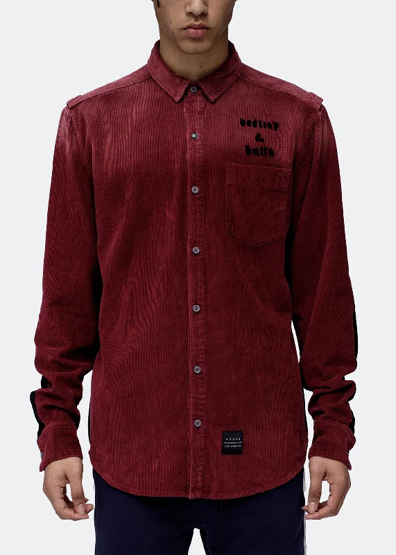 Konus Men's Corduroy Elbow Detail Button up Shirt in Wine