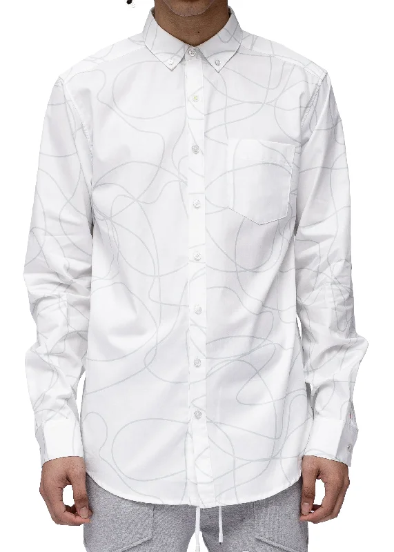 Men's Long Sleeve Line Print Shirt in White