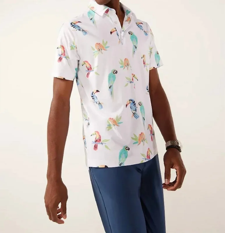 Dude Macaw Short Sleeve Performance Polo Shirt In Optic White