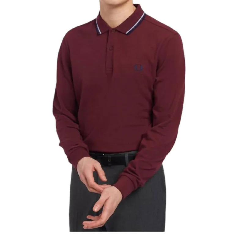 Long Sleeve Polo In Burgundy