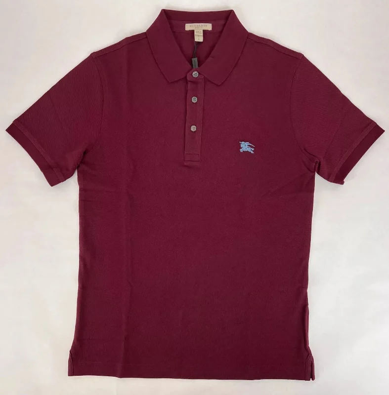 New Burberry Men's Deep Claret Cotton Embroide Logo Polo Shirt S